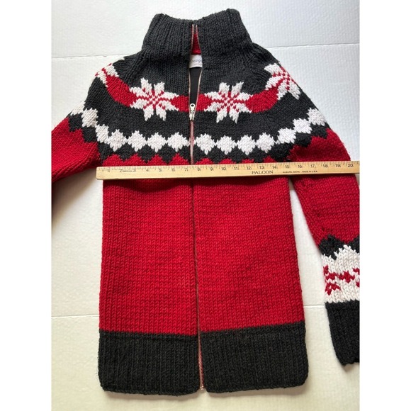 Handmade WoolRed Black Thick Knit Sweater Zip Lined Nordic Ski Lodge Cabin - Picture 11 of 14